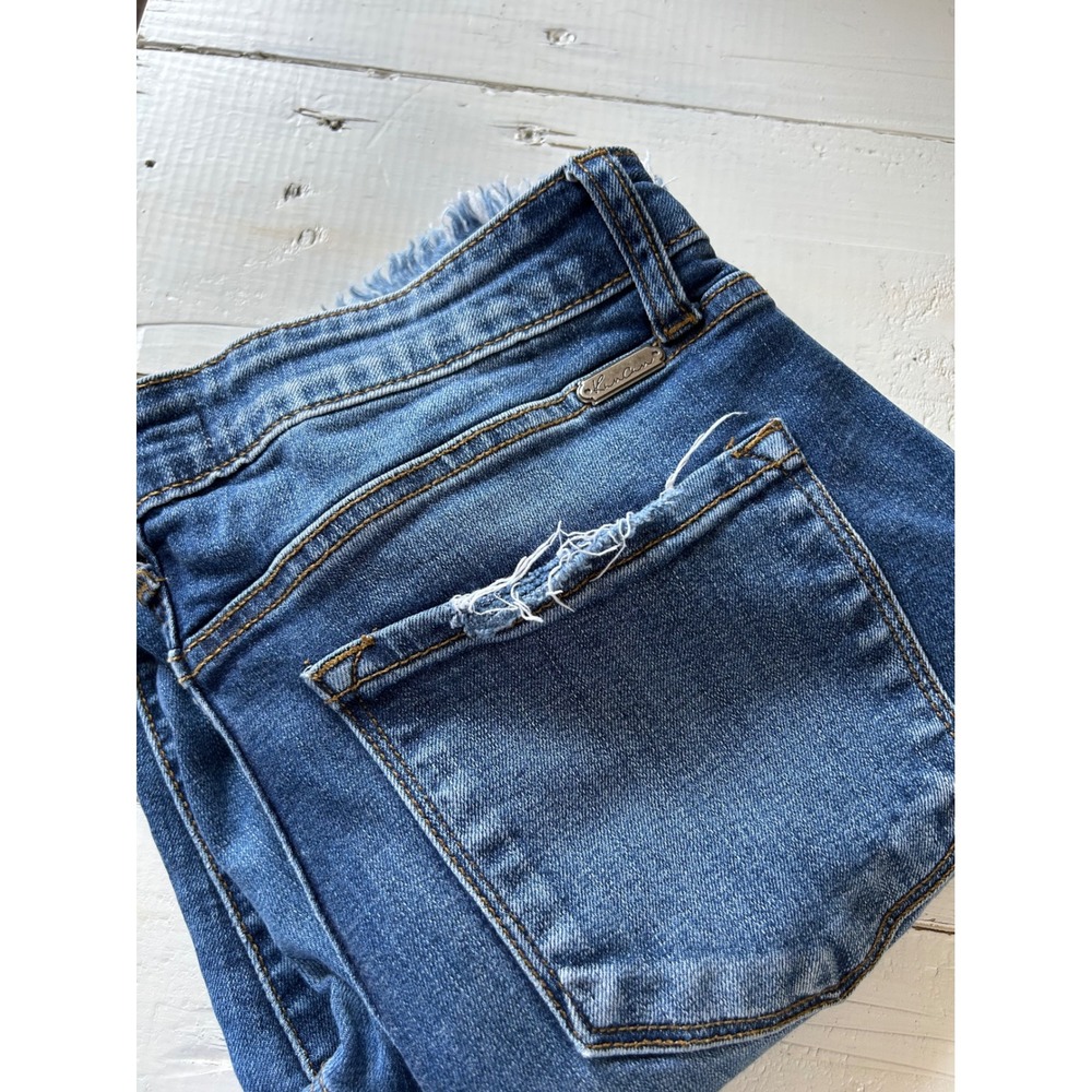 KanCan High Rise Skinny Jeans Medium Wash Distressed Frayed Hi-Low Hem Womens 31